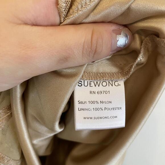 SUE WONG beige floral beaded embroidered A-line mini dress sz 8 - Picture 8 of 8